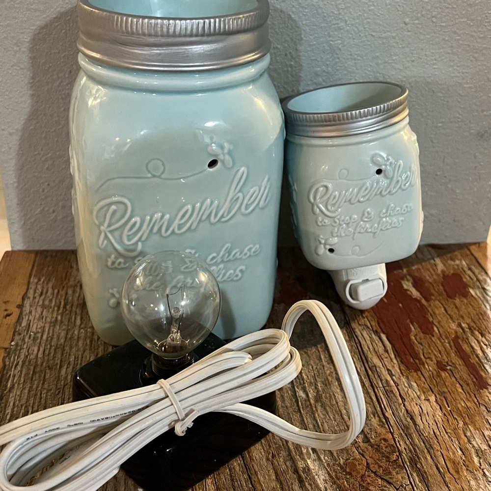 Light Blue Ceramic Mason Jar Night Light Set